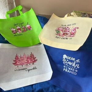 Hand Pressed Set of 4 Holiday Reusable Gift Bags!